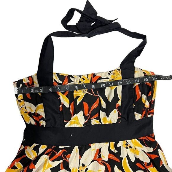 Moulinette Soeurs* Black & Yellow Small Silk Floral Print Halter Neck A-Line Dre - Picture 8 of 13